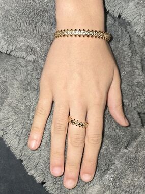 22kgp Dubai Jewelry Gold-Tone Crystal Tennis Bracelet and Matching Ring Set